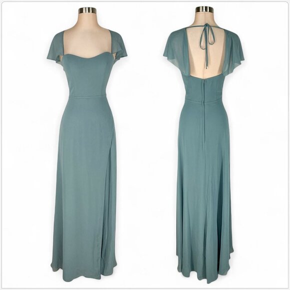 Morilee Mori Lee Deep Sea Chiffon Flutter Sleeve Gown Dress Bridesmaid NWT New 4 - Picture 1 of 6